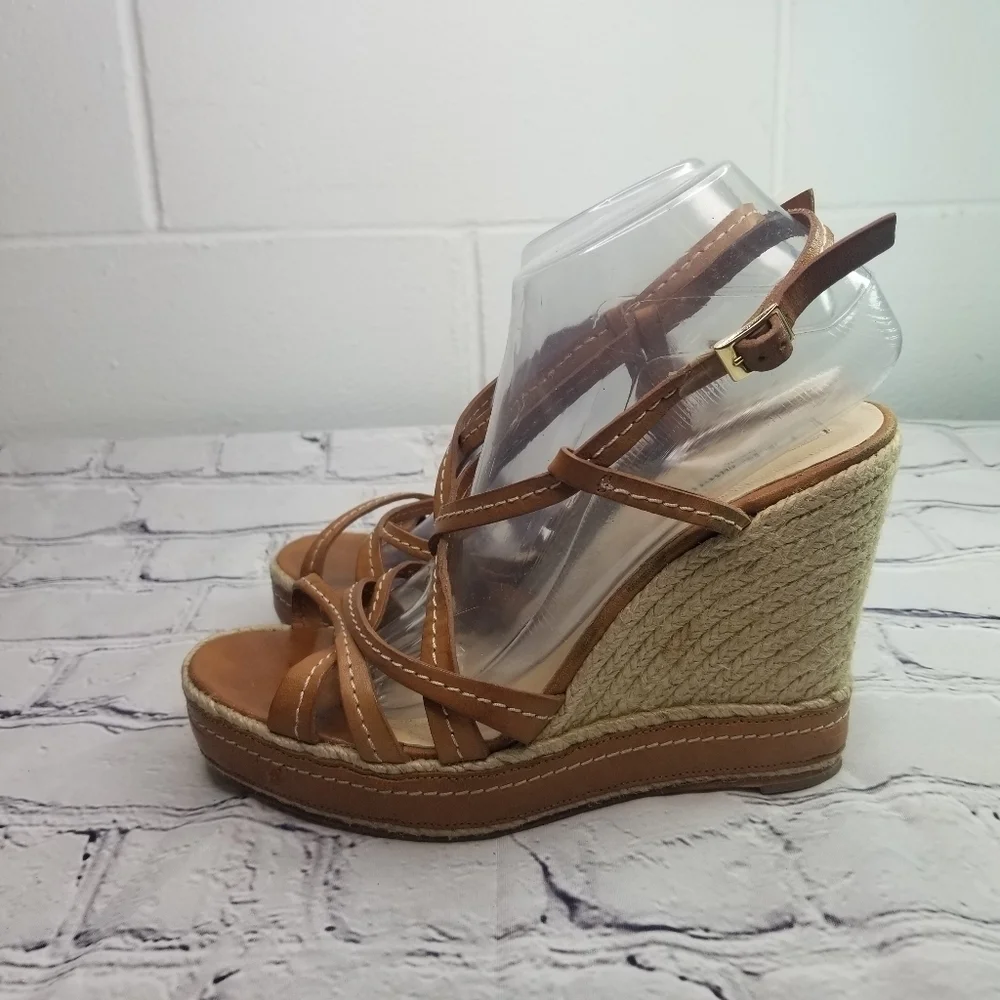 L.K. Bennett strappy leather espadrille wedge platform sandals
